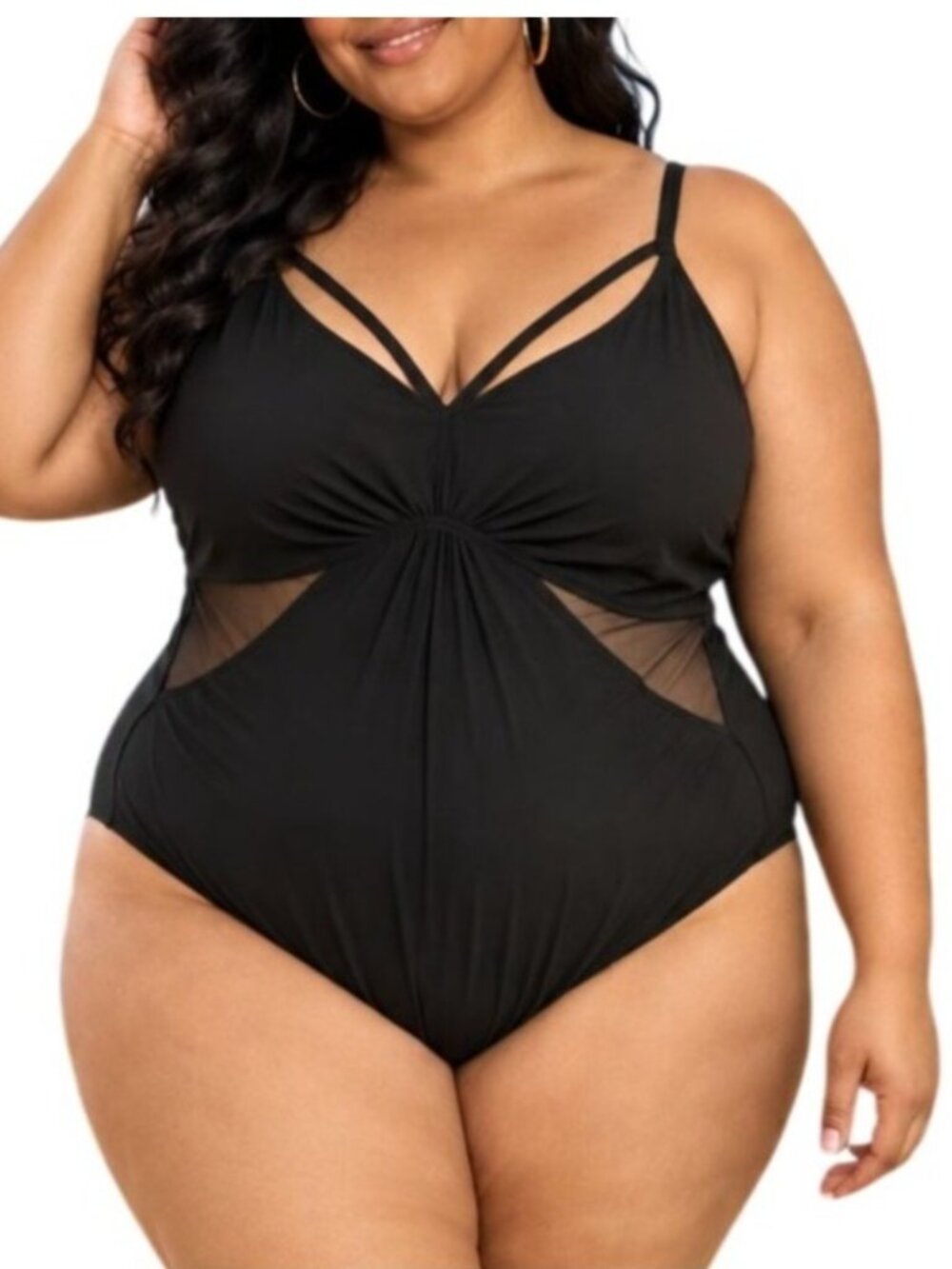 Ava & Viv Plus Size 22W Swimsuit One-Piece Black Mesh Panel Adjustable Straps